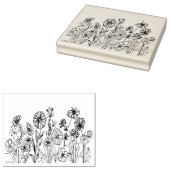 Grafische wilde bloemen zwarte inkt rubberstempel (Gestempeld)