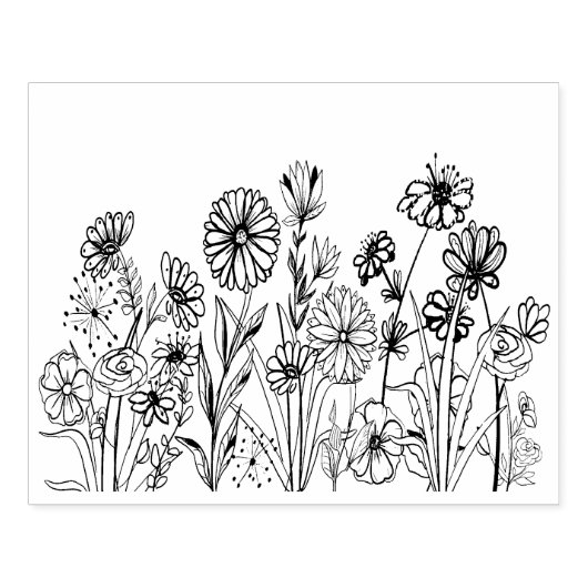 Grafische wilde bloemen zwarte inkt rubberstempel (Afrduk)