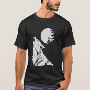 Grafische Wolf Huilende Maan Bos Natuur Dier Wil T-shirt