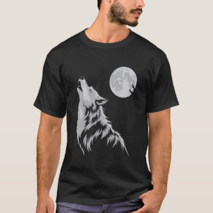 Grafische Wolf Huilende Maan Bos Natuur Dier Wil T-shirt