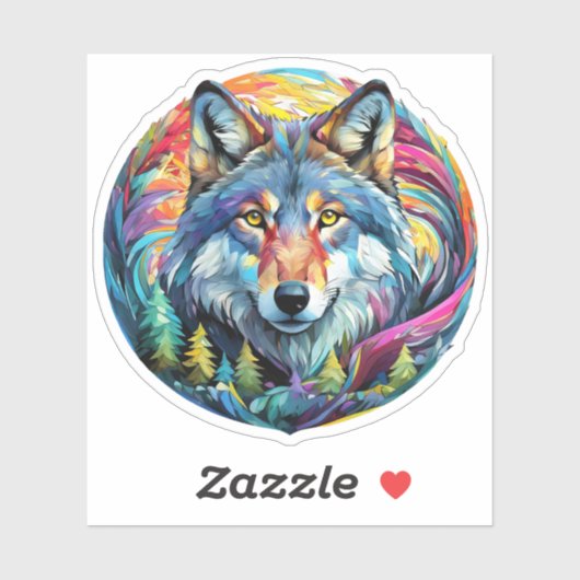 Grafische Wolf met wervelende bos Sticker (Vel)