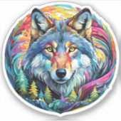Grafische Wolf met wervelende bos Sticker (Voorkant)