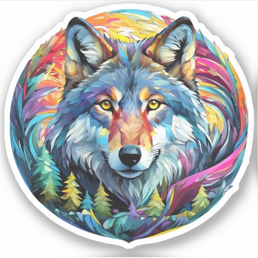 Grafische Wolf met wervelende bos Sticker (Voorkant)