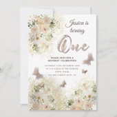 Grafische zachte vlinderbloemtuin 1e verjaardag kaart (Voorkant)