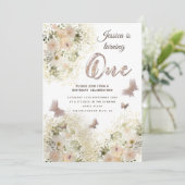 Grafische zachte vlinderbloemtuin 1e verjaardag kaart (Staand voorkant)