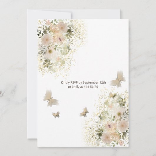 Grafische zachte vlinderbloemtuin 1e verjaardag kaart (Achterkant)