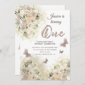 Grafische zachte vlinderbloemtuin 1e verjaardag kaart (Voorkant / Achterkant)