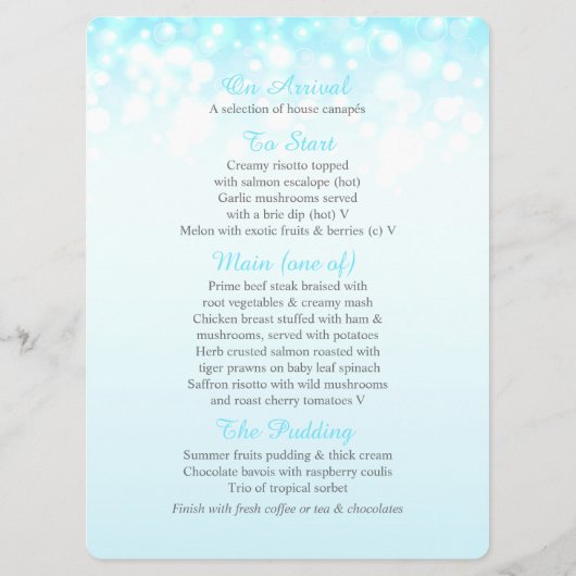 Grafische zeepbel grijs blauw trouwdiner menu (Achterkant)