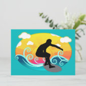 Grafische zon, oceaan en surfer kaart (Staand voorkant)