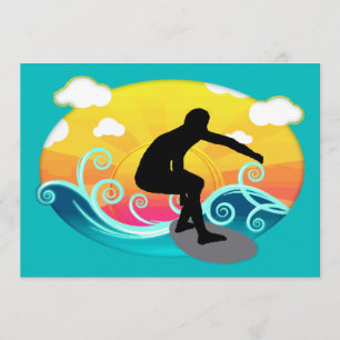 Grafische zon, oceaan en surfer kaart