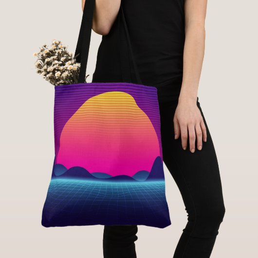 Grafische zonsondergang tote bag (Dichtbij)