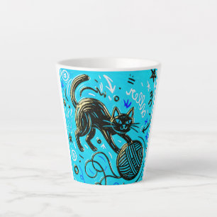 Grafische zwart kat turquoise latte mok