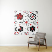 Grafische zwarte bloem stijl wandkleed (In Situ (horizontaal))