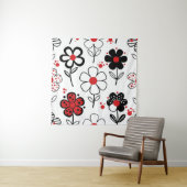 Grafische zwarte bloem stijl wandkleed (In situ)