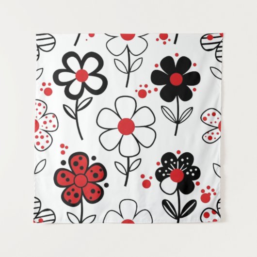 Grafische zwarte bloem stijl wandkleed (Voorkant)