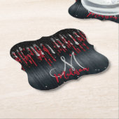 Grafische zwarte en rode zilverglitter druipt mono kartonnen onderzetters (Gekanteld)