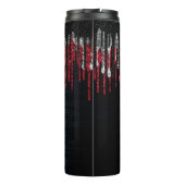 Grafische zwarte en rode zilverglitter druipt mono thermosbeker (Achterkant)