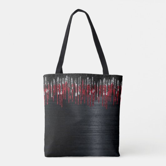 Grafische zwarte en rode zilverglitter druipt mono tote bag (Achterkant)