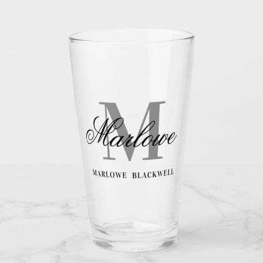Grafische zwarte monogram kalligrafie glas (Voorkant)