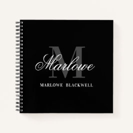 Grafische zwarte monogram kalligrafie notitieboek