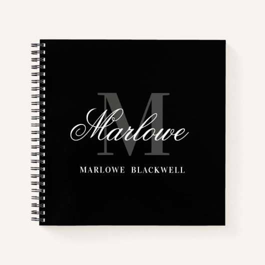 Grafische zwarte monogram kalligrafie notitieboek (Voorkant)