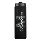 Grafische zwarte monogram kalligrafie thermosbeker (Voorkant)