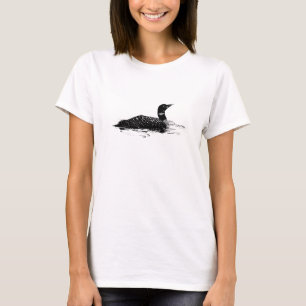 Grafische Zwarte Pen en Inkt Gewone Loon Vogelwate T-shirt