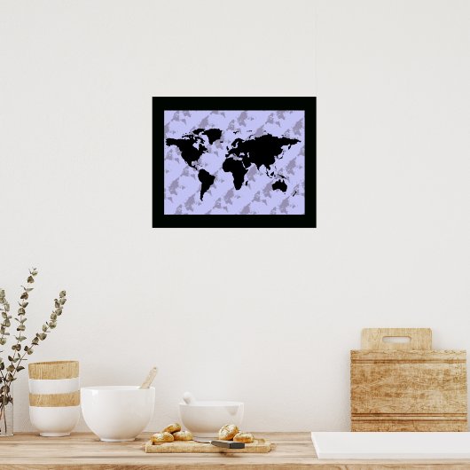 grafische zwarte wereldkaart poster (Keuken)