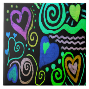 Grafitti Hearts Abstract schilderij Tegeltje