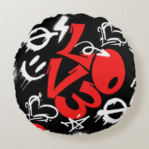 grafitti LOVE B. Black BG Rond Kussen