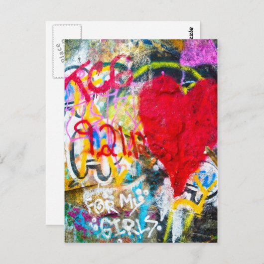 Grafitti Rock Heart Briefkaart (Voorkant / Achterkant)