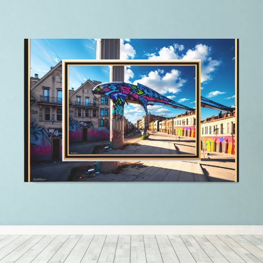 Grafitti Stadt Canvas Afdruk (Insitu (Houten vloer))