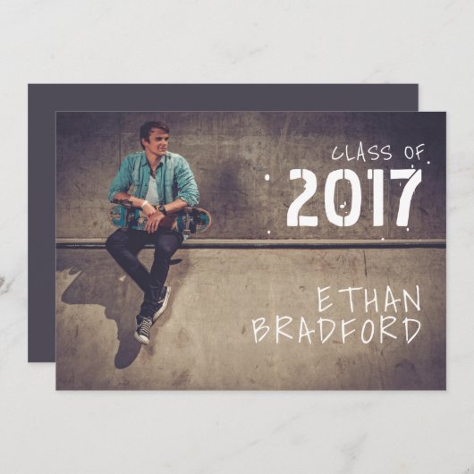 Grafitti Style Guy Foto Afstudeerfeest Kaart (Voorkant / Achterkant)