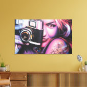 Grafitti Woman met camera Canvas Afdruk (Insitu (Woonkamer))