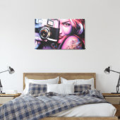 Grafitti Woman met camera Canvas Afdruk (Insitu (Slaapkamer))