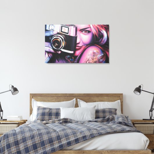 Grafitti Woman met camera Canvas Afdruk (Insitu (Slaapkamer))