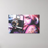 Grafitti Woman met camera Canvas Afdruk (Voorkant)
