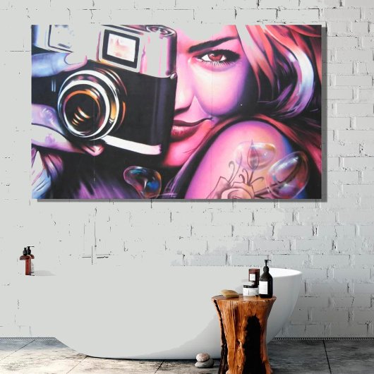 Grafitti Woman met camera Canvas Afdruk