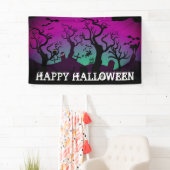 Grafkerk zwart, paars, turquoise Halloween Spandoek (Insitu)