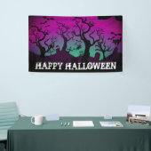 Grafkerk zwart, paars, turquoise Halloween Spandoek (Beurs)
