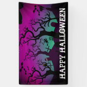 Grafkerk zwart, paars, turquoise Halloween Spandoek (Verticaal)