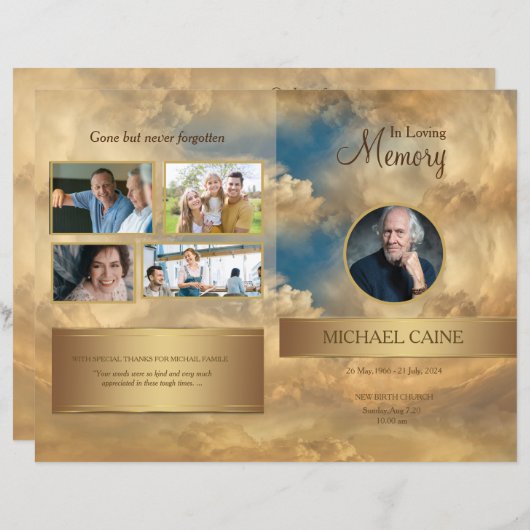 Grafmap Uitvaartprogramma Template Gouden Lucht (Voorkant / Achterkant)