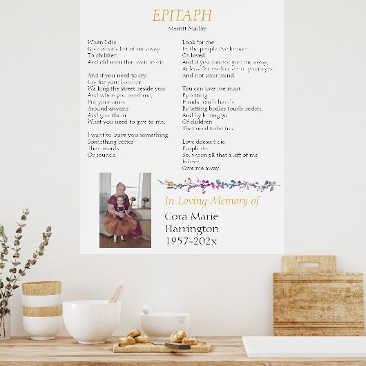 Grafschrift Gedicht Aangepaste Herdenking Poster (Keuken)
