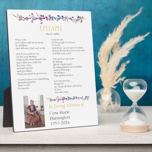 Grafschrift Gedicht Aangepaste Herdenking Tafelbla Fotoplaat (Zijkant)