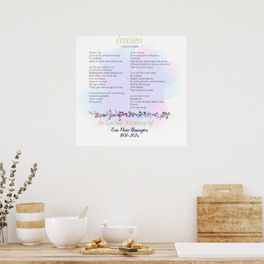 Grafschrift Gedicht Watercolor Herdenking Poster (Keuken)