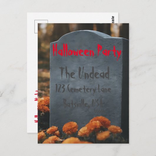 Grafsteen en schedel briefkaart (Voorkant / Achterkant)