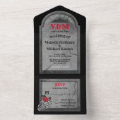 Grafsteen Gotische Halloween Bruiloft All In One Uitnodiging (Binnen)