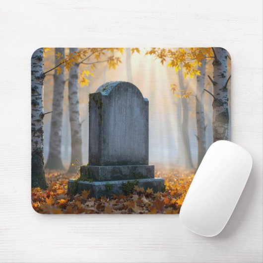 Grafsteen in een nevelige herfstbegraafplaats muismat (Met muis)