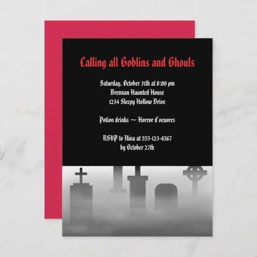 Grafveld voor griezelige begraafplaats gothic Hall Uitnodiging Briefkaart (Voorkant / Achterkant)