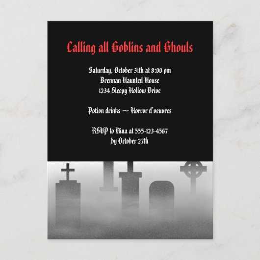 Grafveld voor griezelige begraafplaats gothic Hall Uitnodiging Briefkaart (Voorkant)